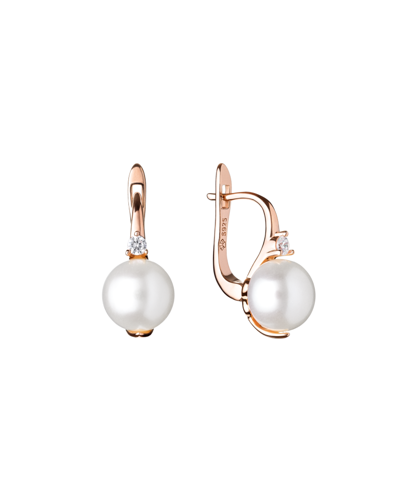 Gilded sterling silver earrings with pearls and zirconium