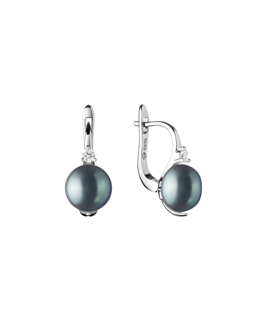 Серьги из серебра с жемчугом и цирконом