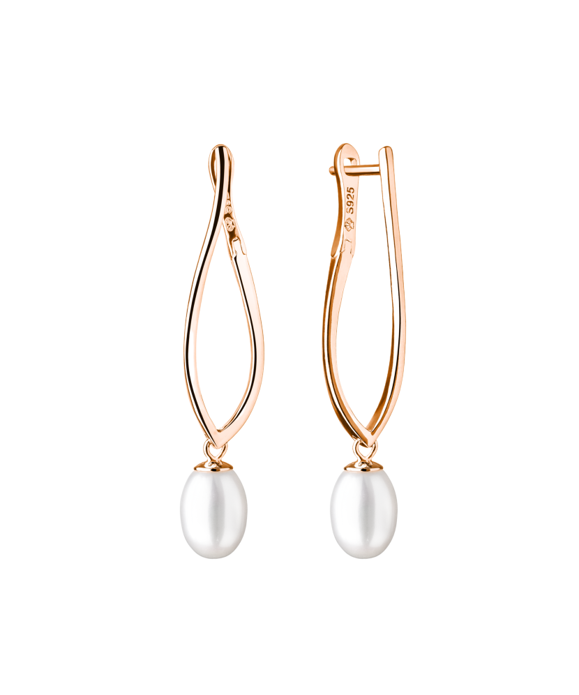 Gilded sterling silver earrings with natural pearl