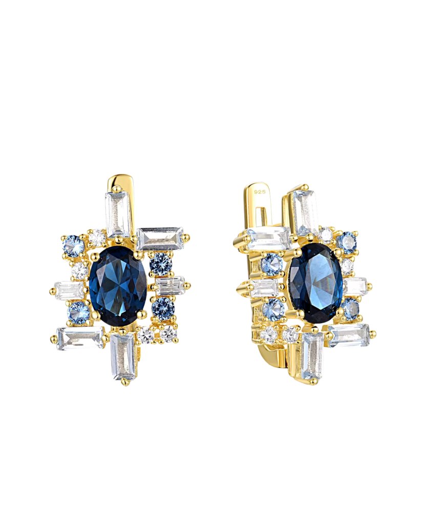 Gilded sterling silver earrings with zircons and spinels