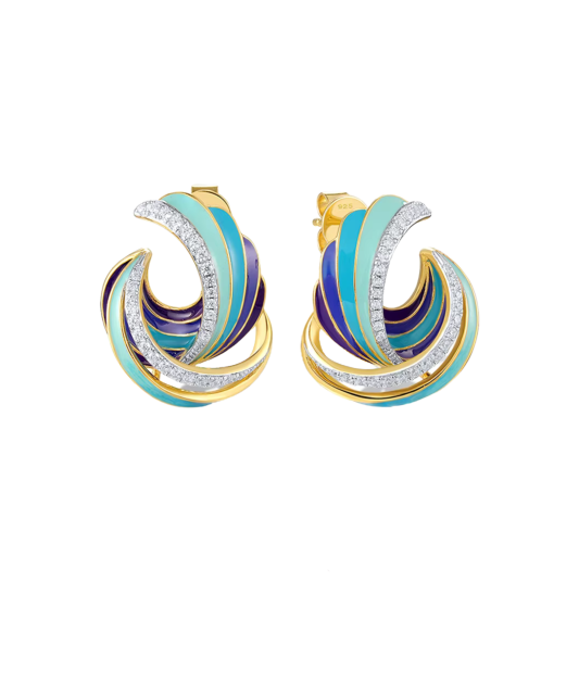 Gilded sterling silver earrings with enamel and zircons