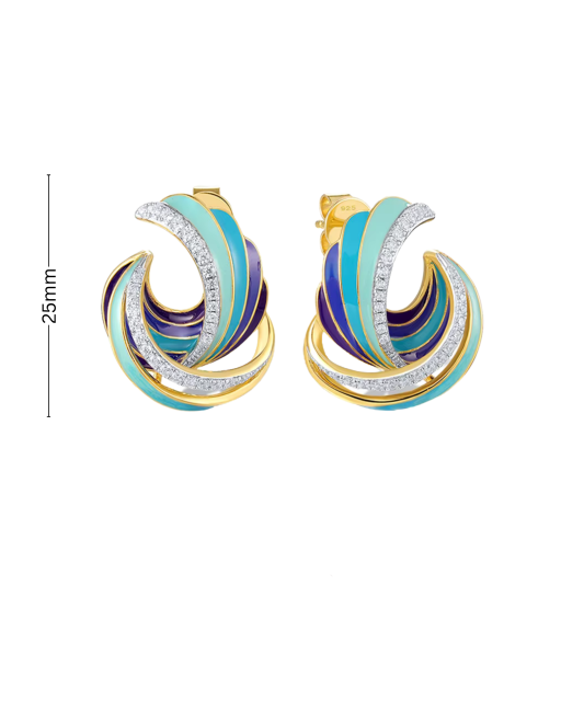 Gilded sterling silver earrings with enamel and zircons