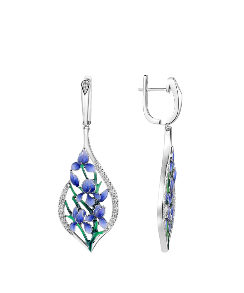 Sterling silver earrings with zircons and enamel