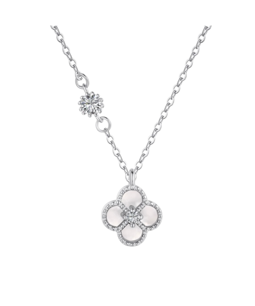 Sterling Silver chain with zircons and mother-of-pearl