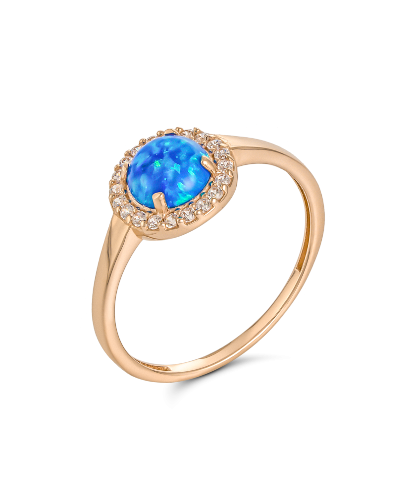 Gold ring with zircons and opal