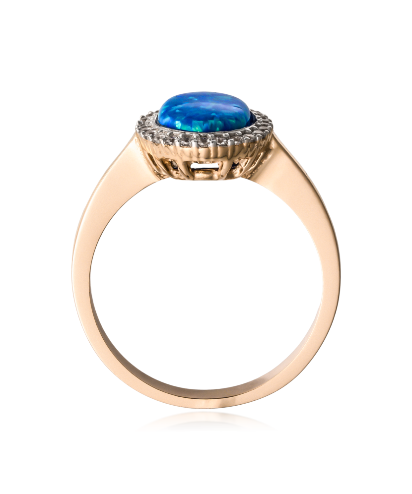 Gold ring with zircons and opal