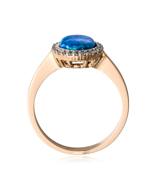 Gold ring with zircons and opal