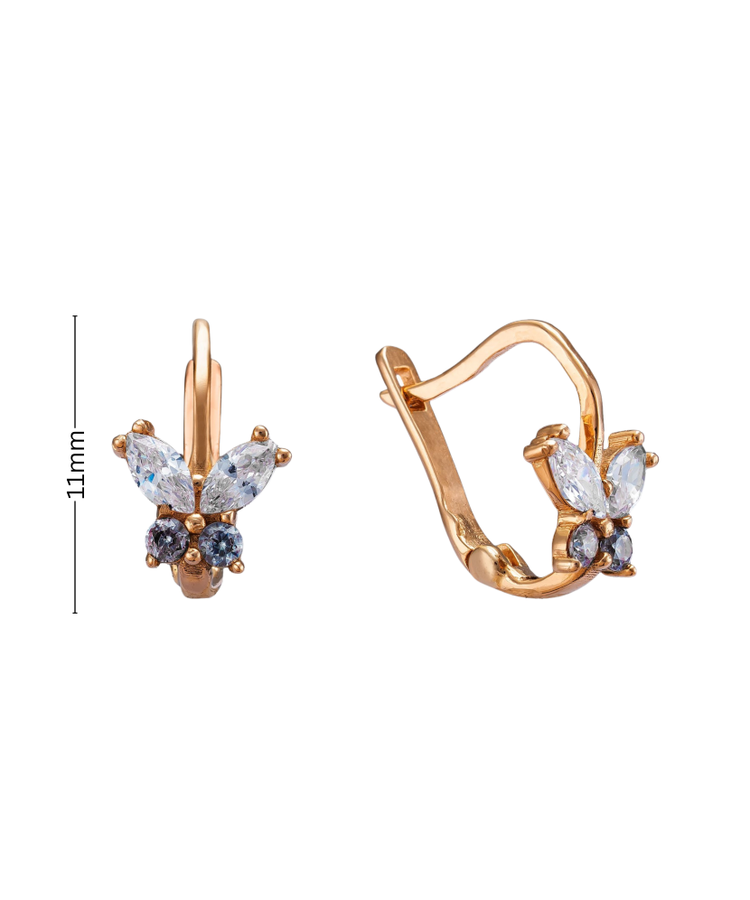 Gold children's earrings with zircons "butterfly"