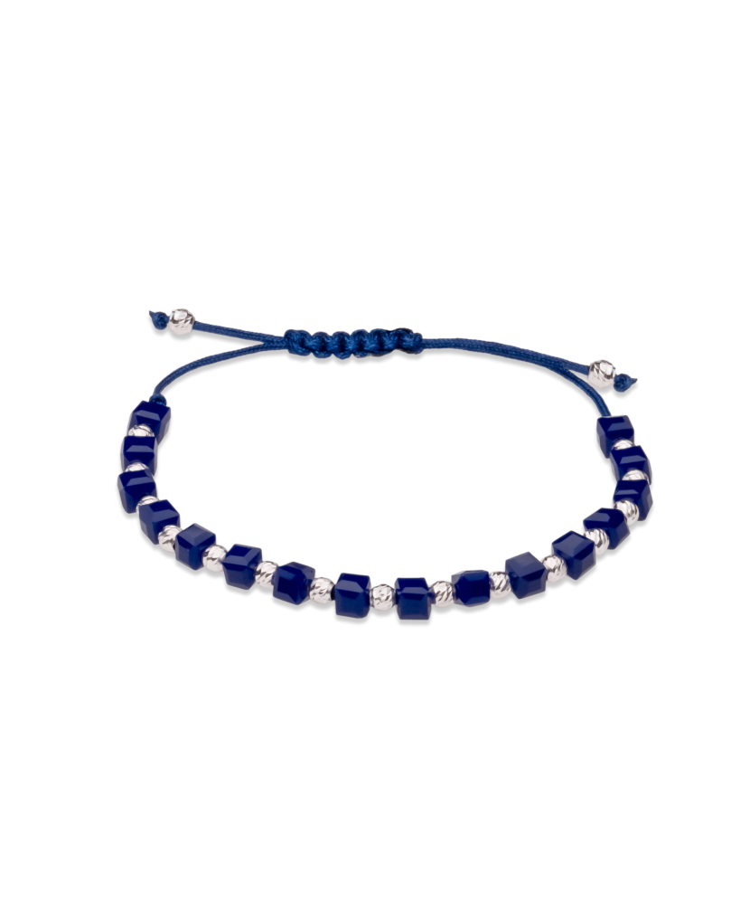 Black string bracelet with silver and onyxes