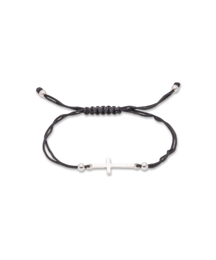 Black string bracelet with a silver pendant