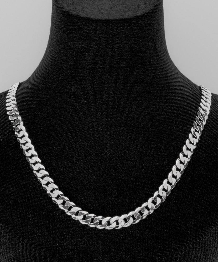 Sterling silver chain plated with rhodium "Curb" 6.7mm