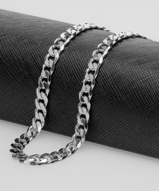 Якорная цепочка из родированного серебра "Curb" 6.9mm