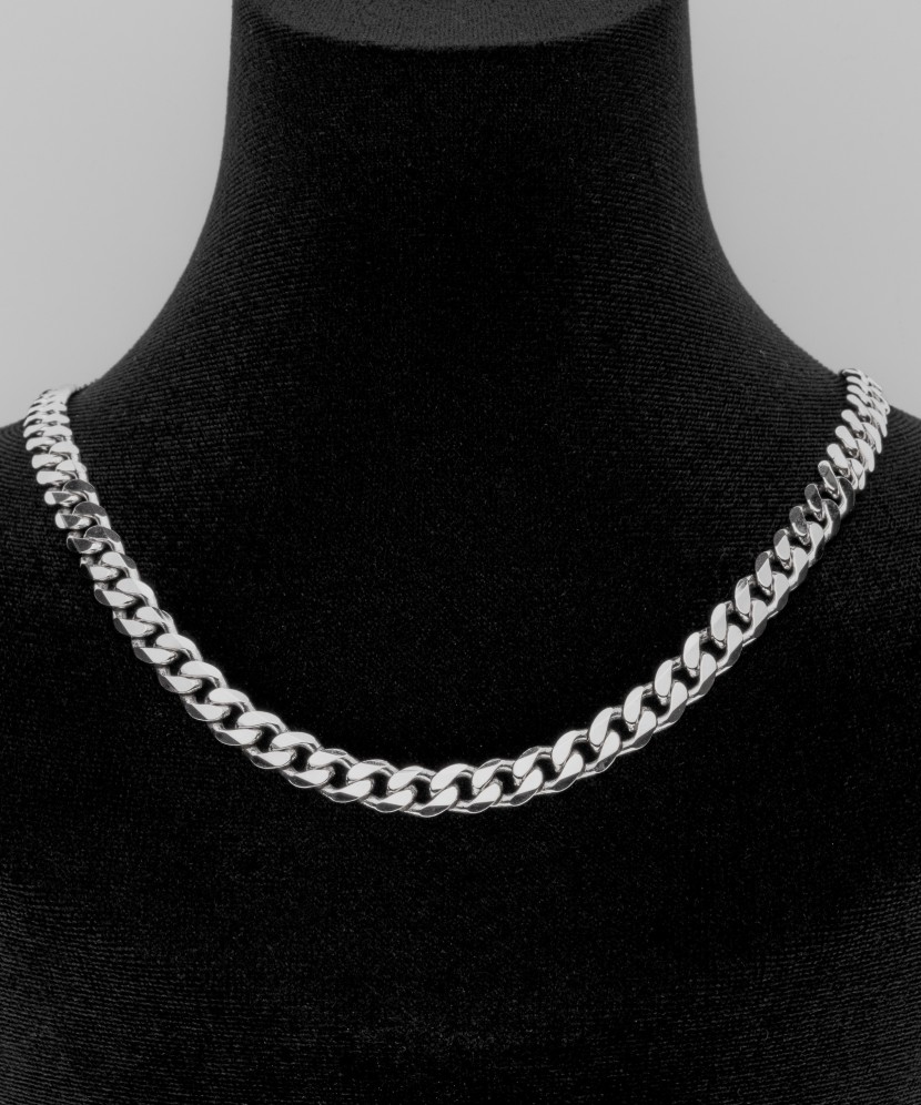 Sterling silver chain plated with rhodium "Curb" 6.9mm