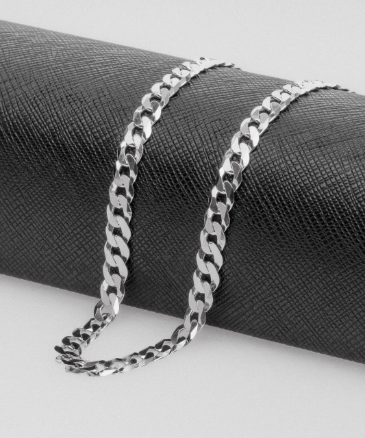 Якорная цепочка из родированного серебра "Curb" 6mm