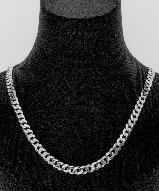 Якорная цепочка из родированного серебра "Curb" 6mm