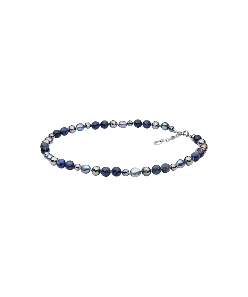 Necklace with teracher, pearls and sodalite
