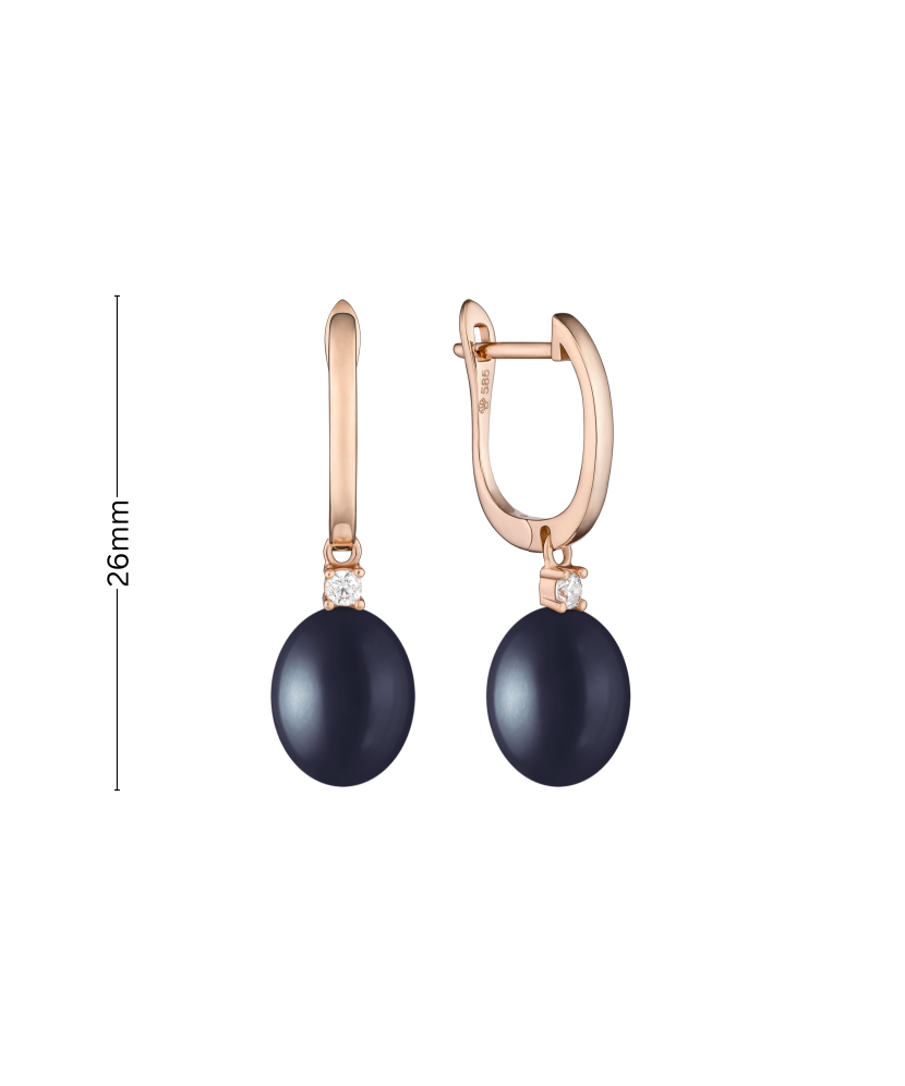 Gold earrings with pearls and zircons