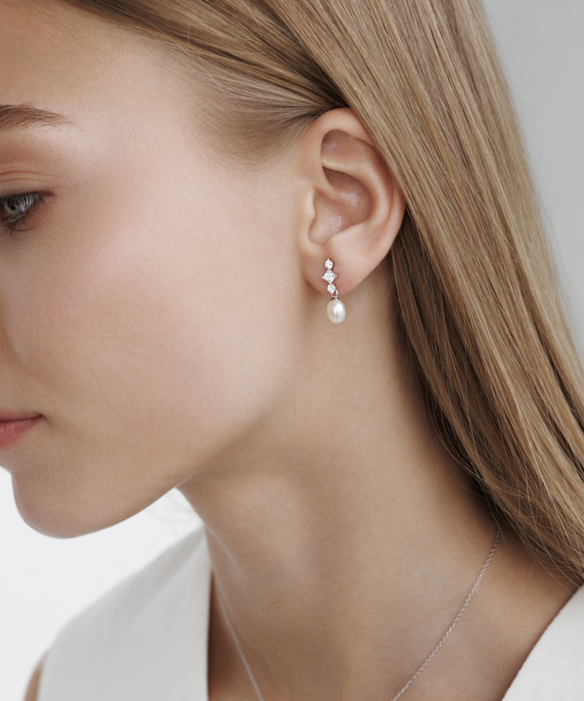 Sterling silver earrings with pearls and zircons