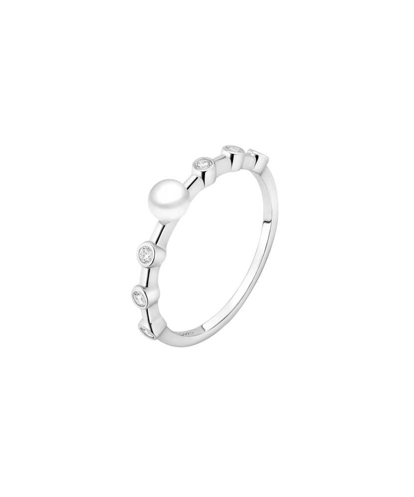 Sterling silver ring with pearl and zircons