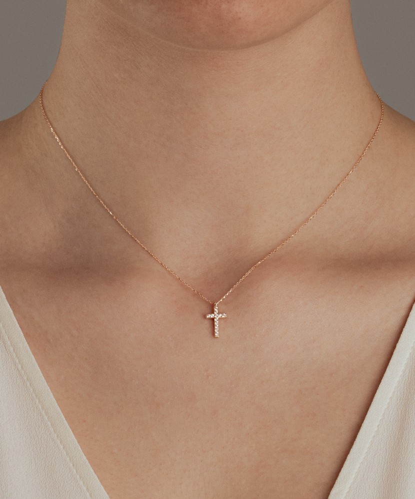 Gold chain with zirconium pendant "Cross"