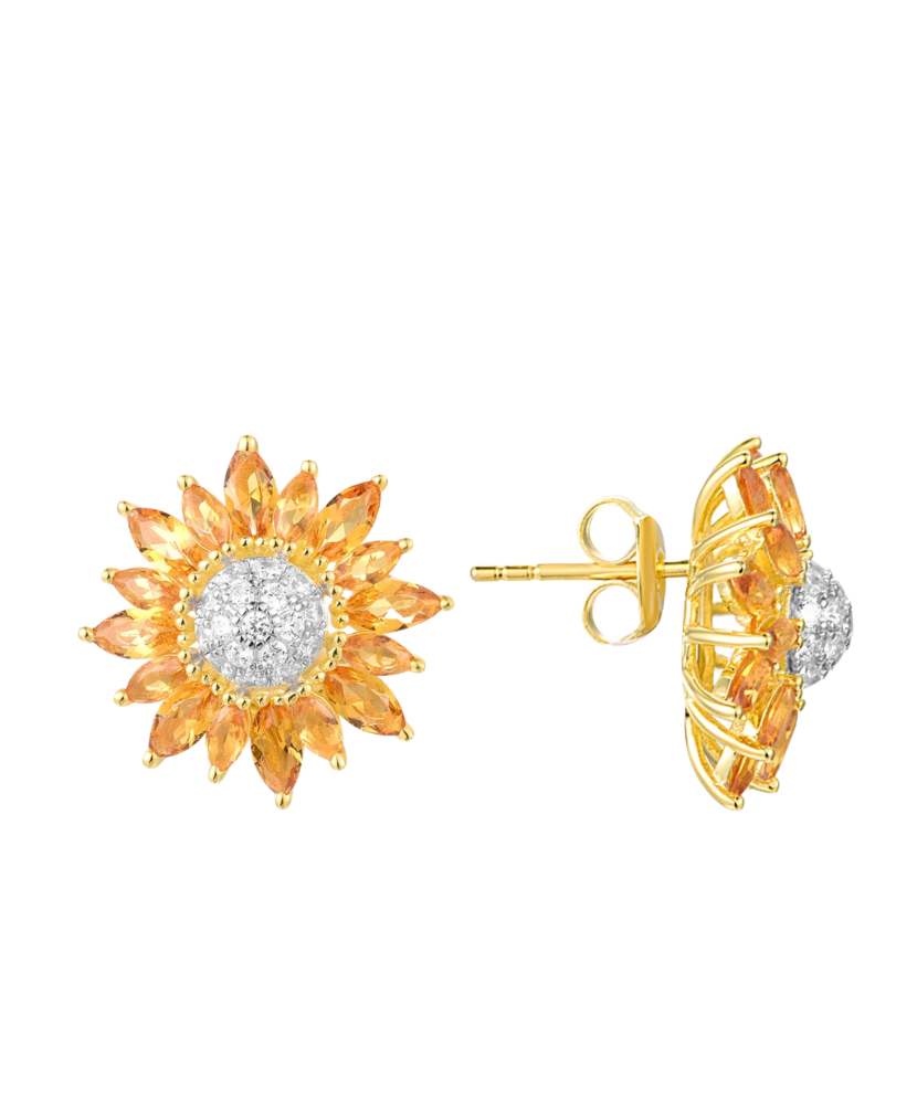 Серебряные позолоченные серьги со шпинелями и цирконами