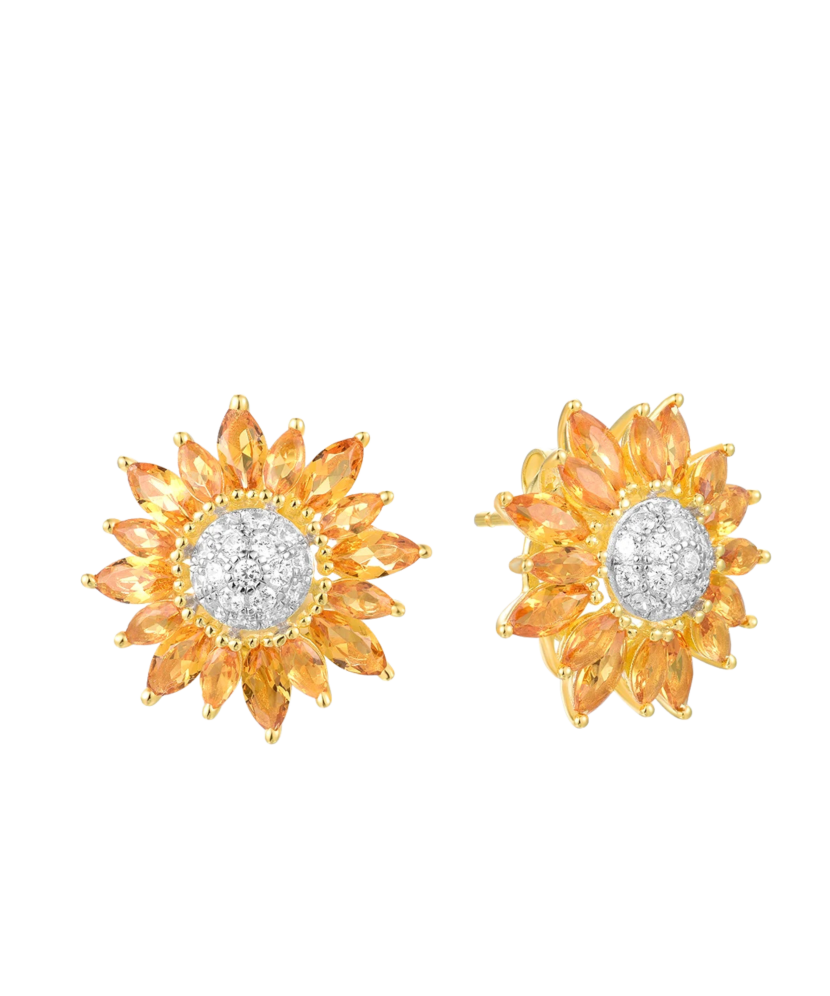 Gilded sterling silver earrings with zircons and spinels