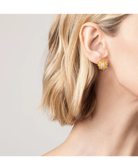 Gilded sterling silver earrings with zircons and spinels