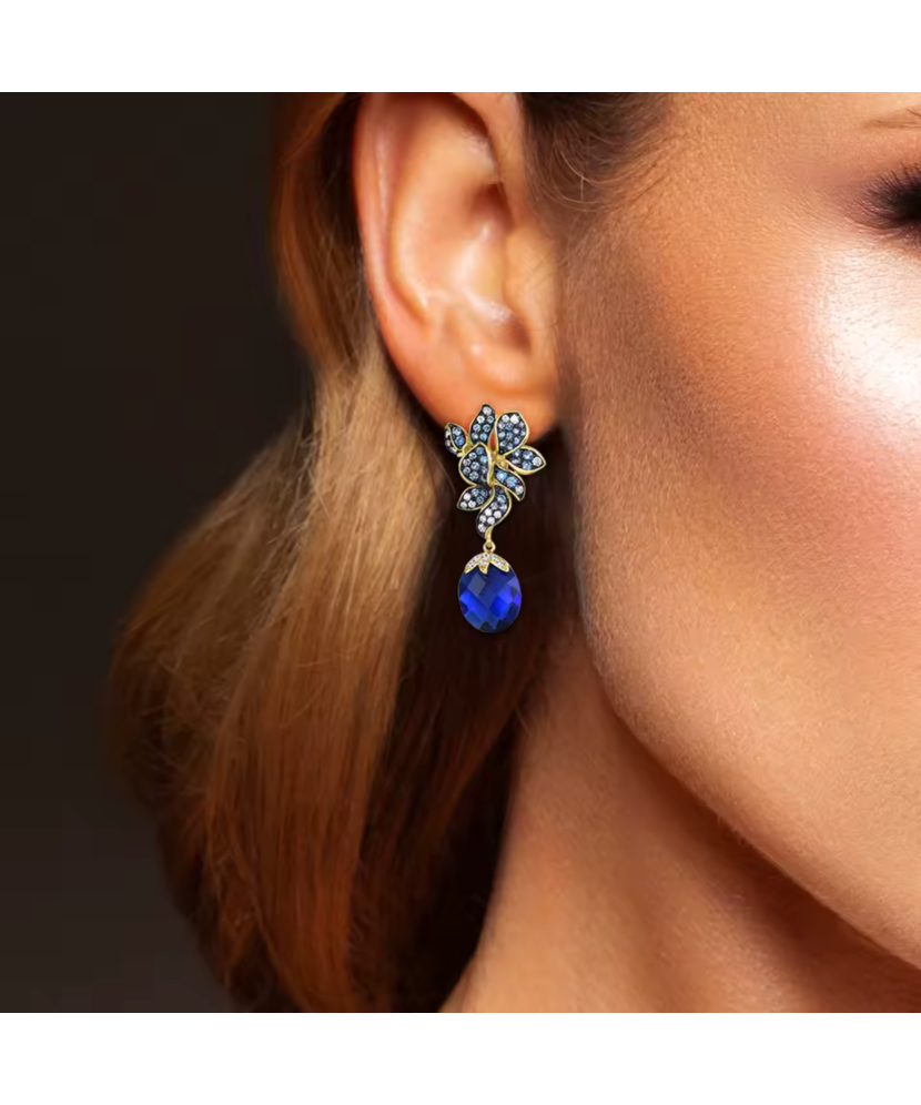 Gilded sterling silver earrings with zircons and spinels