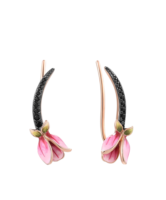 Gilded sterling silver earrings with spinels and enamel