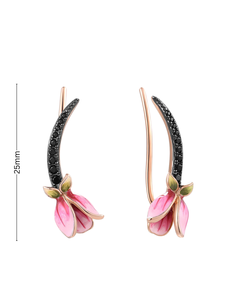 Gilded sterling silver earrings with spinels and enamel