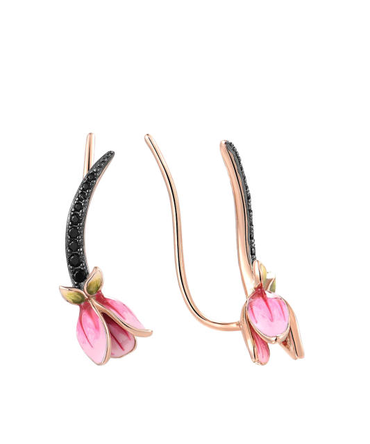 Gilded sterling silver earrings with spinels and enamel