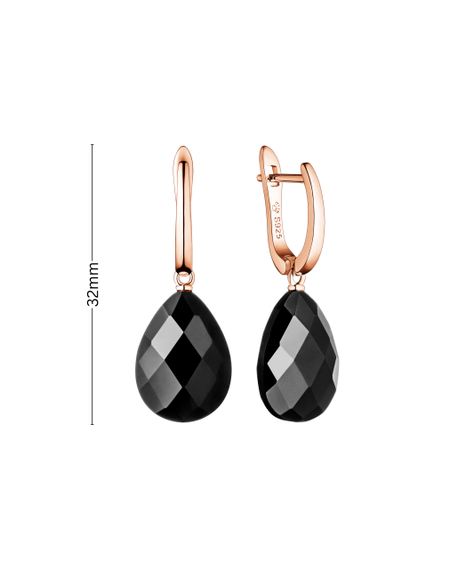 Gilded sterling Silver earrings with onyx