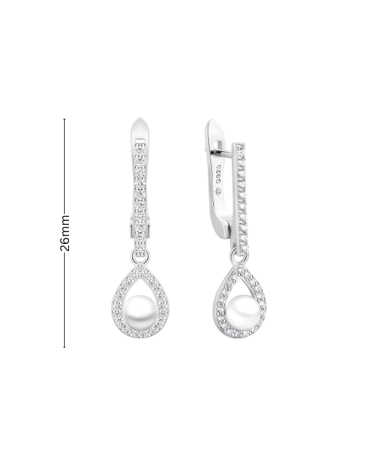 Серьги из серебра с жемчугом и цирконами