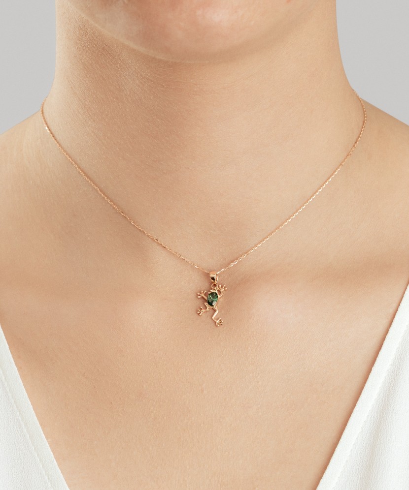 Gold pendant with zirconium "frog"