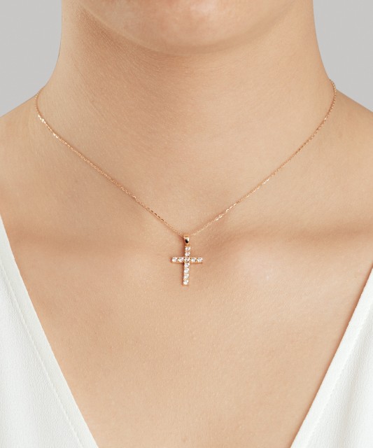 Gold pendant with zircons "cross"
