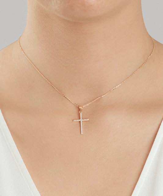 Gold pendant with zircons "cross"