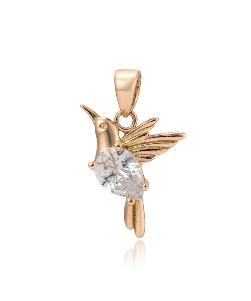 Gold pendant with zirconium "hummingbird"