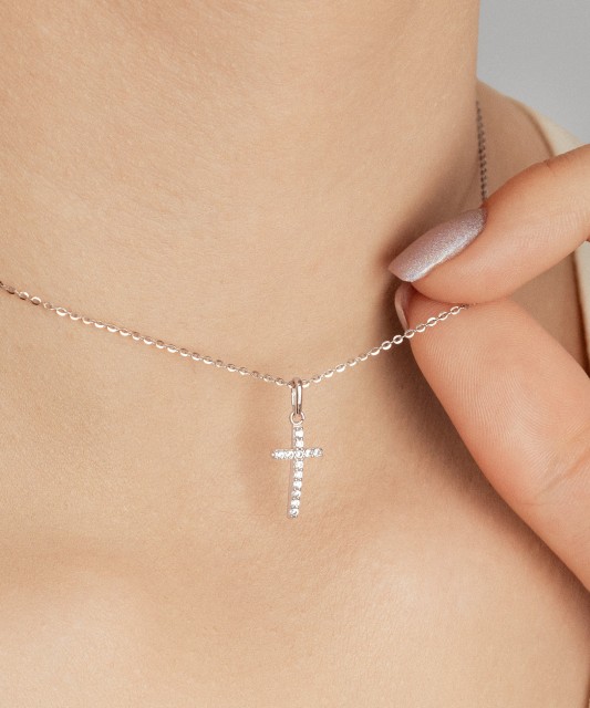 White gold pendant with zircons "cross"