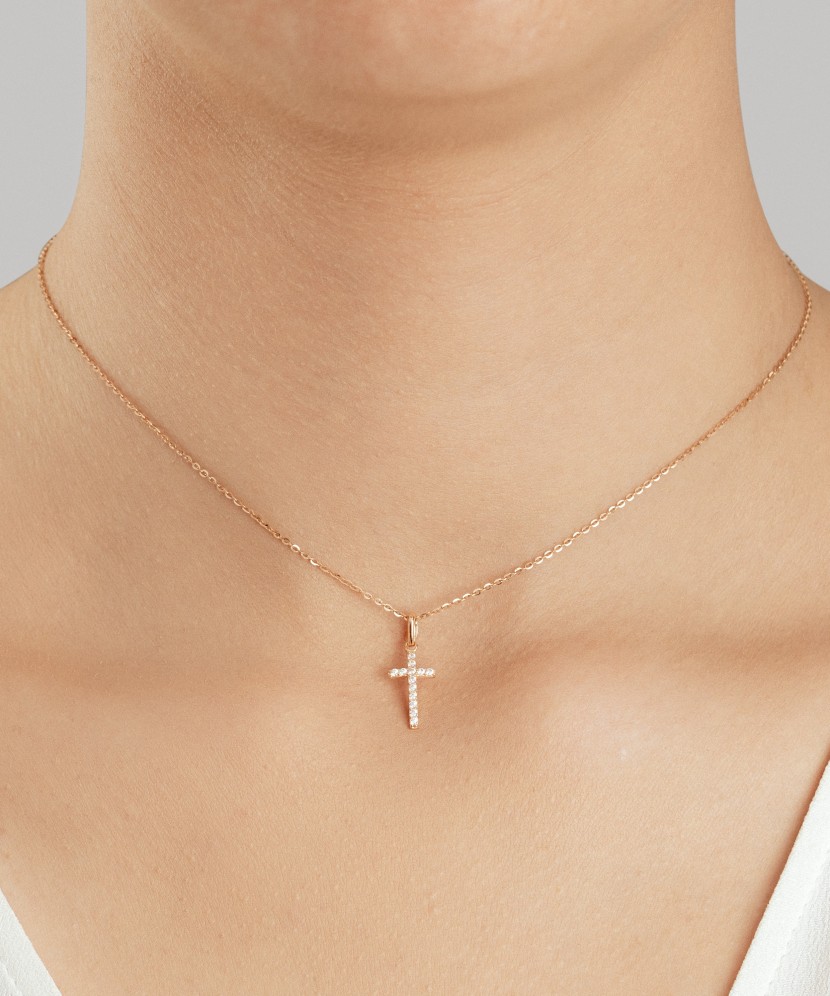Gold pendant with zircons "cross"