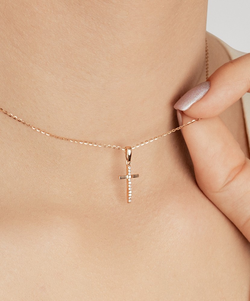 Gold pendant with zircons "cross"