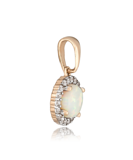 Gold pendant with opal and zircons