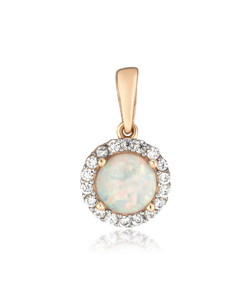Gold pendant with opal and zircons