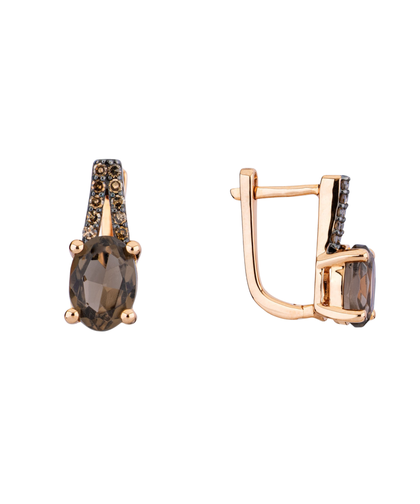 Gold earrings with smoky topazes and brown diamonds