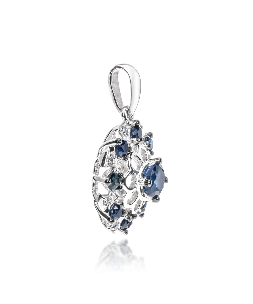 White gold pendant with diamonds and sapphires