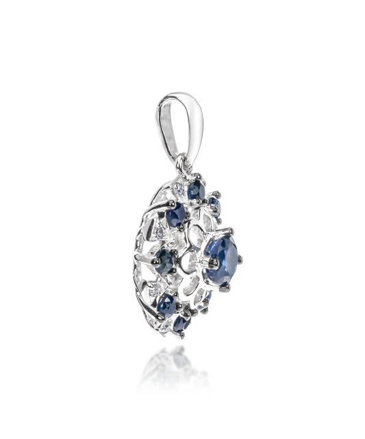 White gold pendant with diamonds and sapphires