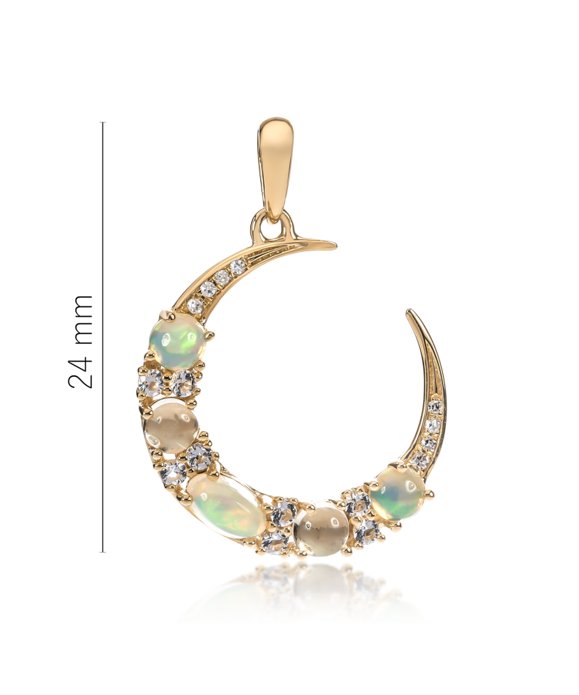 Yellow gold pendant with diamonds, opals and topazes