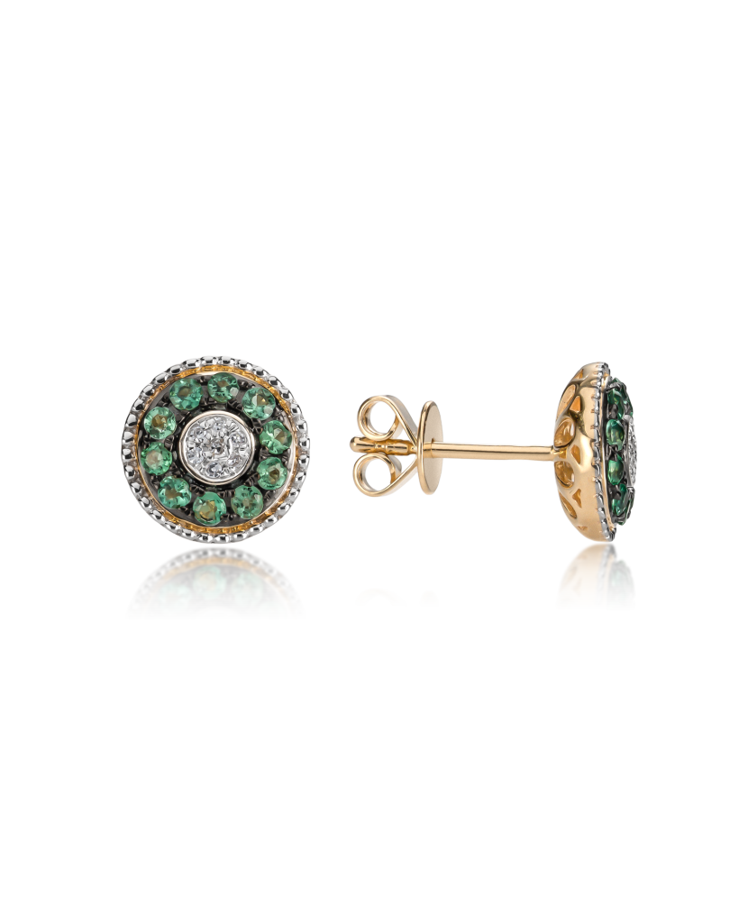 Yellow gold earrings with diamonds and emeralds