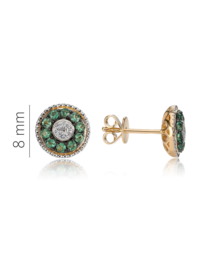 Yellow gold earrings with diamonds and emeralds