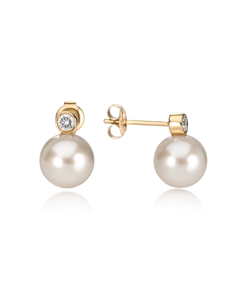 Серьги из желтого золота с бриллиантами и жемчугом