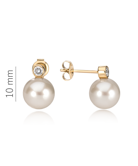 Yellow gold earrings with diamonds and pearls